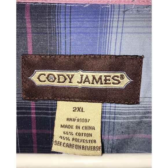 Cody James Button‎ Up Shirt Mens 2XL Gray Pink Blue Pearl Snap Western Cowboy - Picture 4 of 6